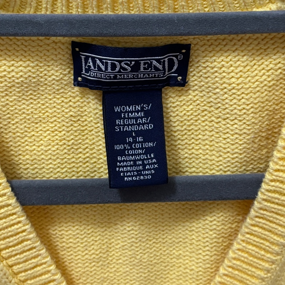 Lands End 100% Cotton Sz Ladies Large Knitted Yellow Vest Preppy Teacher Vintage - Picture 4 of 5